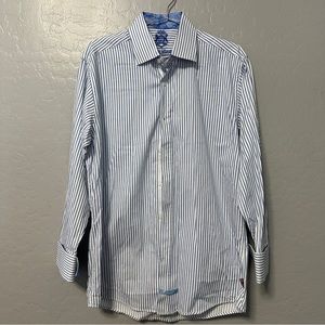 English Laundry Men's Shirt Size 16 32-33 Long Contrast Collar Cuff Striped Blue